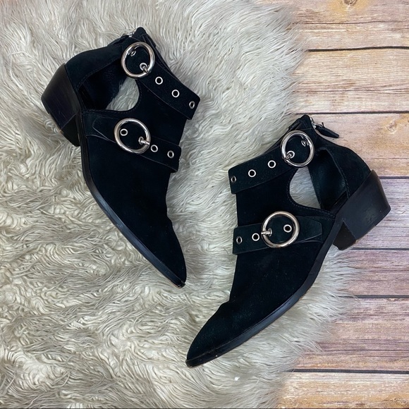 Rebecca Minkoff | ‘Kianna’ Black Leather Suede Cutout Western Ankle Booties - Picture 2 of 12